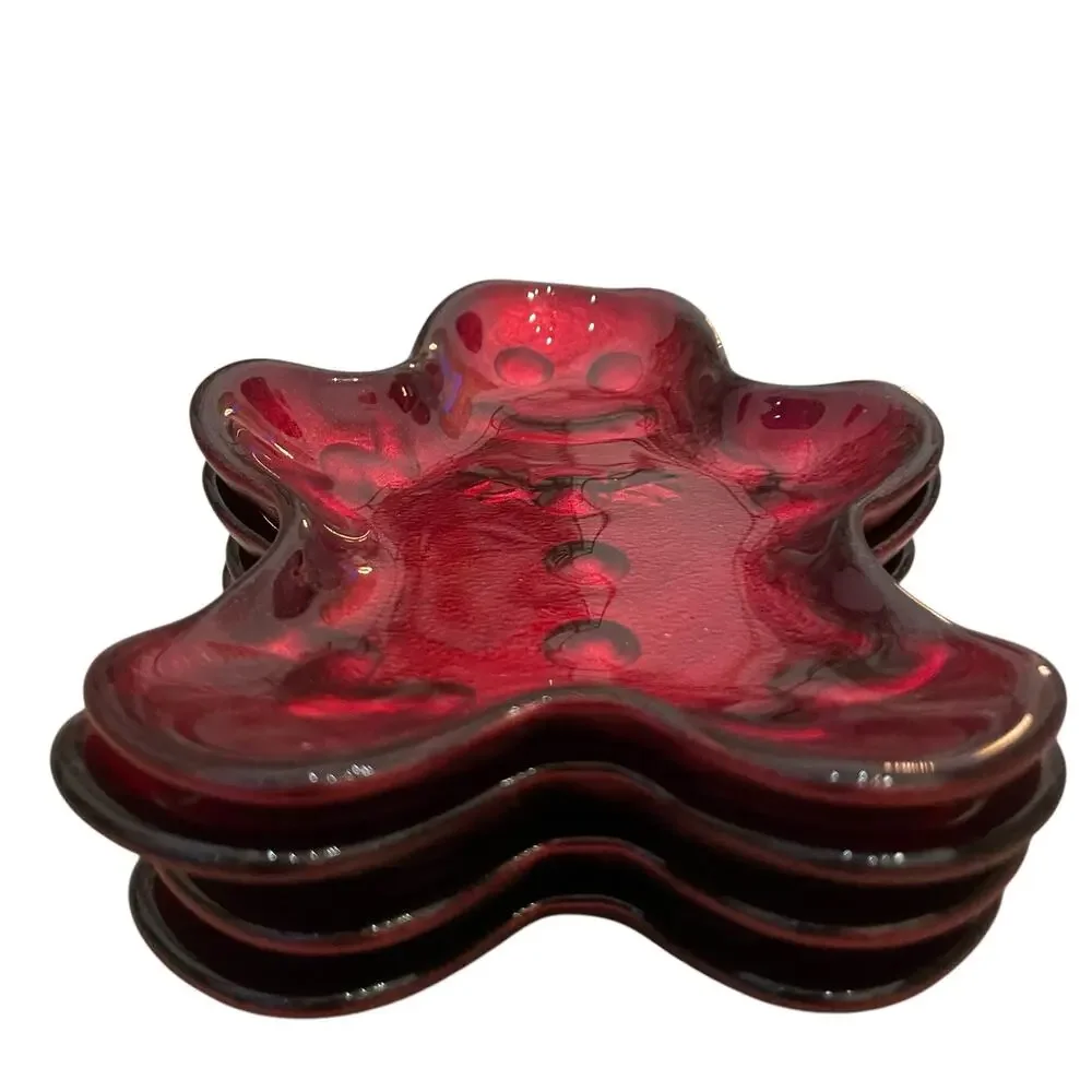 Akcam CHRISTMAS Gingerbread Man Glass Appetizer Plates Holiday Red Set of 4 New